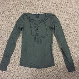 Olive Long Sleeve Tie Front Shirt